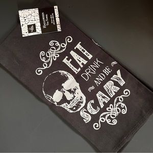 NWT Eat Drink & Be Scary Halloween Tea Towel / Black Hand / Dish Towel